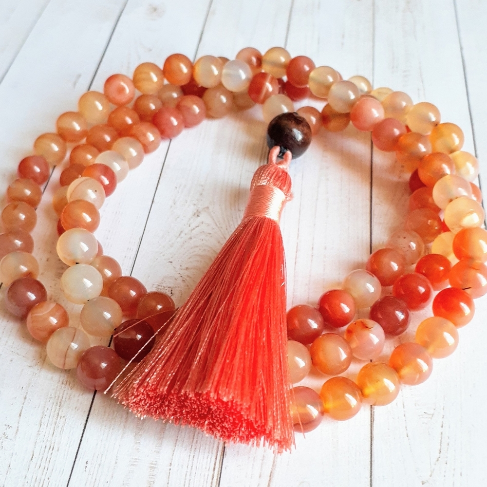 108 Carnelian Gemstone Mala Necklace - Picture 2 of 4
